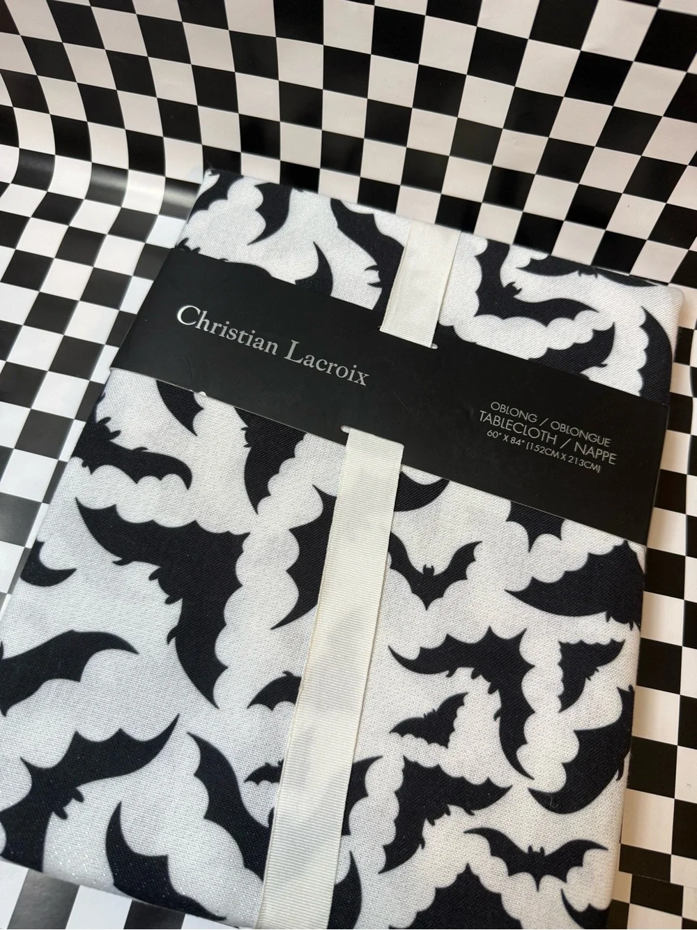 Christian Lacroix Black and White Bat Motif Tablecloth